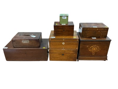 Lot 2983 - Collection of various 19th century and later boxes to include writings slope, vanity case, sewing box and tea caddy.