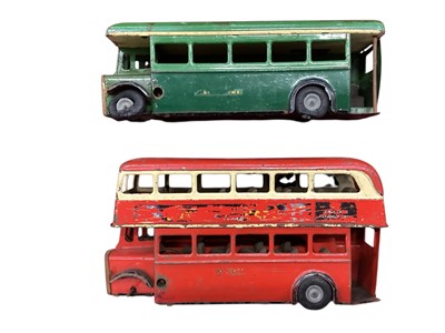 Lot 2083 - Tri-ang Minic tinplate clockwork buses, Corgi, Dinky & Matchbox diecast vehicles, mostly loose (1 box)
