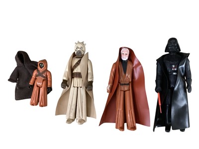 Lot 2084 - Kenner Star Wars GMFGI (c1977) 4" action figures including Darth Vader with lightsaber & Vinyl Cape, Ben (Obi-Wan) Kenobi with vinyl cape (no lightsaber), Artoo Detoo R2-D2, Chewbacca with W...