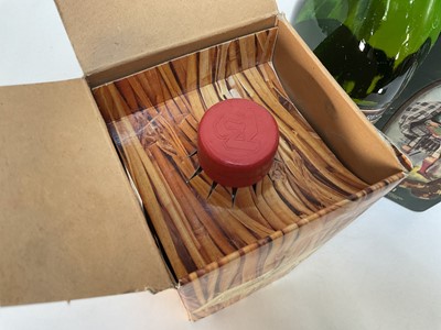 Lot 37 - Two bottles, Glenfiddich Pure Malt Scotch Whisky, 75cl., 40%, in Clan Macpherson tin and a bottle of Burekorn, boxed