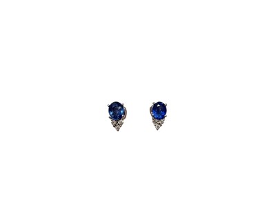 Lot 197 - Pair of blue sapphire and diamond earrings