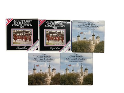Lot 468 - G.B. - Royal Mint mixed brilliant uncirculated year sets to include 1982, 1983 x 5, 1984 x 5, 1985, 1986, 1987, 1988 x 2, 1996, 1997 x 2, 1998, 1999, 2003, 2005, 2006 & 2007 (34 coin sets)