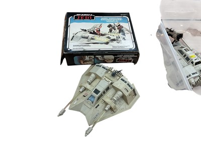 Lot 2090 - Lucas Films Star Wars Return of the Jedi Rebel Armoured Snowspeeder vehicle, X Wing Fighter and Radar Laser Cannon (x2), with poor boxes, plus Speeder Bike, INT-4 Interceptor Mini Rig, Endor For...