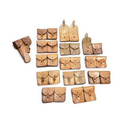 Lot 753 - Group of leather bullet / ammunition pouches, together with a leather holster, (1 box).