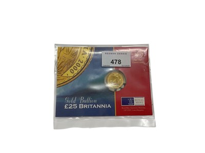 Lot 478 - G.B. - Royal Mint gold Bullion £25 Britannia 2000 in sealed pack of issue (1 coin)