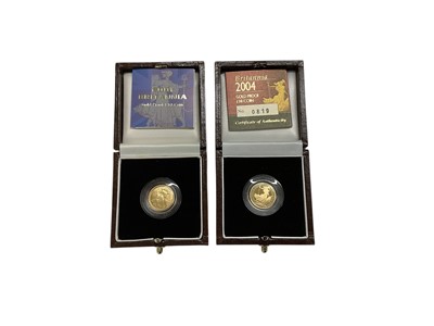Lot 479 - G.B. - Royal Mint gold proof 1/10th Britannias 2001 & 2004 (N.B. Cased with Certificates of Authenticity) (2 coins)