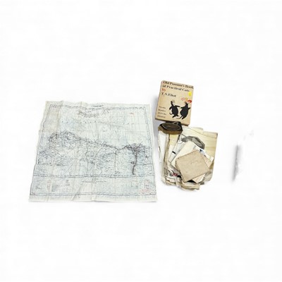 Lot 774 - Second World War silk escape map of Cyrenaica, Royal related handkerchiefs and sundries, (1 box).