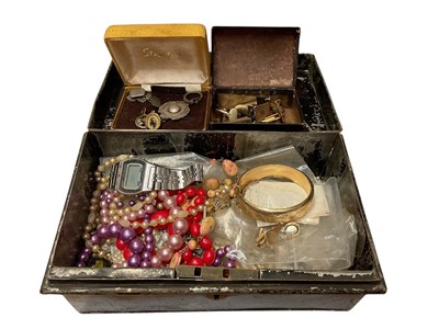 Lot 328 - 9ct gold bangle, together with a broken 9ct gold ring, silver cufflinks, roseary beads and other assorted costume jewellery