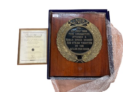 Lot 2988 - Railway interest- Limited Edition Brass LNER Plaque, Commemorating the Mallard World Speed Record, No. 163 of 250 (celebrating the 50th Anniversary of the Mallard