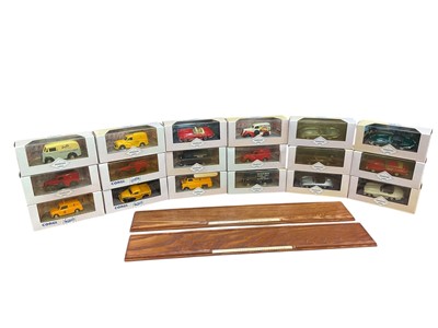 Lot 2100 - Corgi Classics Sports Cars & Commercial Vans, boxed, with two wooden plinths (1 box)