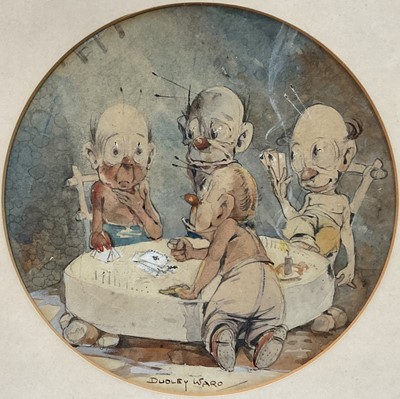 Lot 1089 - Dudley Ward (1879-1935) ink and watercolour illustration - 'Dingbat Card Game', signed, 16cm diameter, in glazed frame