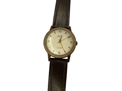 Lot 223 - 1970s Asral 9ct gold cased wristwatch on leather strap