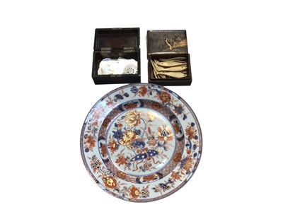 Lot 5082 - Chinese gaming counters together with an 18th century Chinese Imari plate