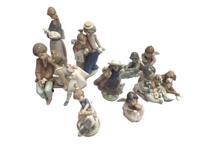 Lot 2340 - Eight Lladro porcelain figures including Pals Forever, Ten and Growing, Bashful Bather etc