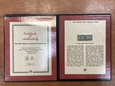 Lot 1150 - Stamps GB 1891 £1.00 green VFU with oval registration cancel, housed in Westminster folder