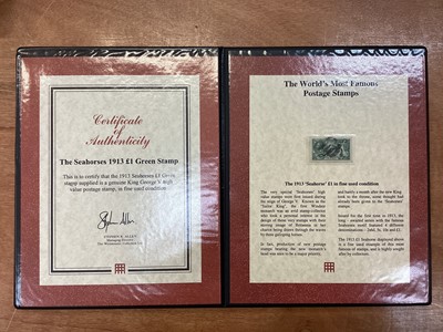 Lot 1154 - Stamps GB Seahorses 1913 £1.00 Green used plus 2/6d- 10/- used and a used set of 1934 re-engraved issues 2/6- 10/- both in Westminster folders (2)