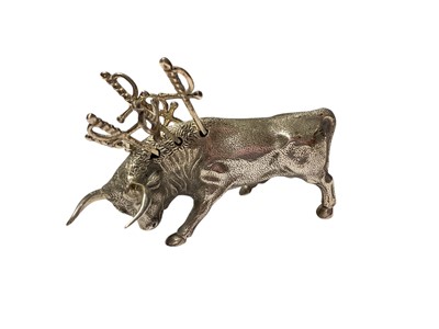 Lot 225 - Contemporary Spanish silver cocktail stick holder, modelled as a bull