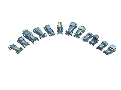 Lot 2987 - Group of twelve pewter models of classic cars.