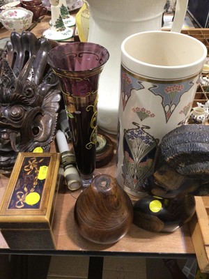 Lot 5086 - Pair of hardwood masks, treen and sundries