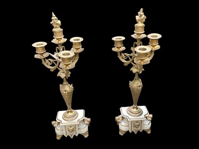 Lot 3033 - A pair of gilt metal french candelabra together with six sconces and two finials
