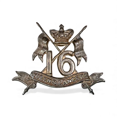 Lot 760 - Victorian silver 16th Queens Lancers Officers cap badge, stamped silver to the reverse.