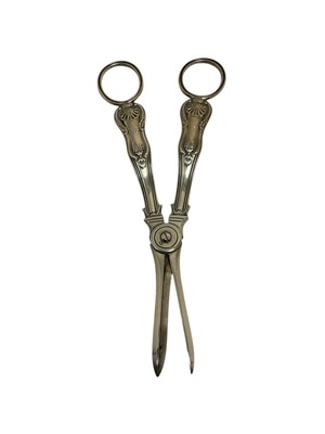 Lot 253 - Pair of Victorian silver Kings pattern grape scissors