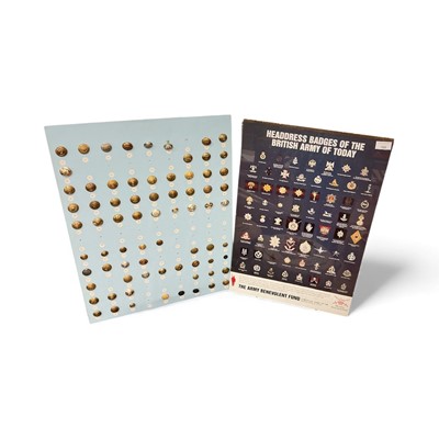 Lot 769 - Collection of seventy three military buttons, mounted on a board, together with a framed Army Benevolent Fund poster, (2).