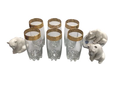 Lot 2350 - Two Royal Worcester figures - Serena and Grace, two Royal Doulton figures - Helen and Jean, together with three Lladro polar bears and a set of six highball glasses