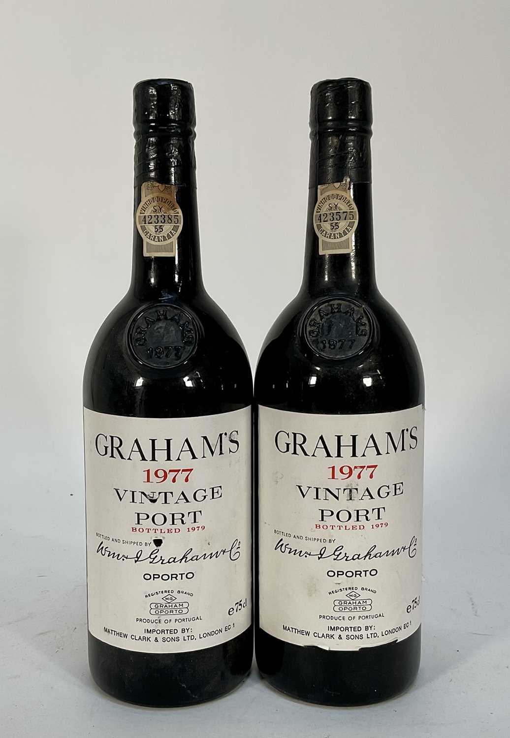 Lot 91 - Two bottles, Graham's 1977 Vintage Port, bottled 1979