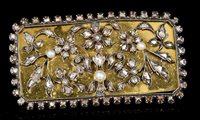 Lot 547 - Unusual diamond and pearl plaque brooch,...