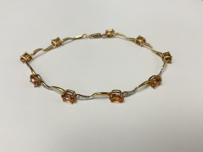 Lot 199 - 9ct gold mystic topaz and diamond bracelet in 9ct gold setting, 18.5cm length.