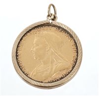 Lot 550 - Victorian gold sovereign - 1894, in pendant mount