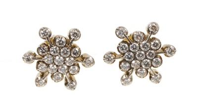 Lot 494 - Pair of diamond snowflake earrings in 18ct white gold setting