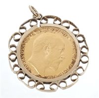 Lot 551 - Edward VII gold sovereign - 1907, in pendant...