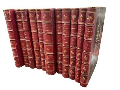 Lot 1475 - Moniteur des Architectes - thirteen volumes in total, not a complete run, spanning 1852-1875, extensively illustrated, comforming binding 35cm high