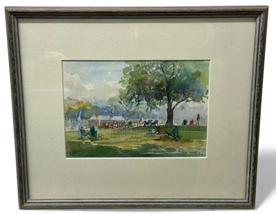 Lot 140 - David Wood (1933-1996) watercolour - Hyde Park, signed, 14cm x 21cm, in glazed frame