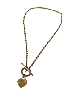 Lot 269 - 9ct gold necklace with a heart shaped pendant set with a single stone diamond suspended from a T-bar clasp