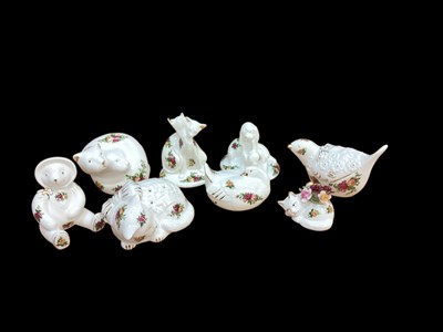 Lot 2353 - Eight Royal Albert Old Country Roses animal ornaments