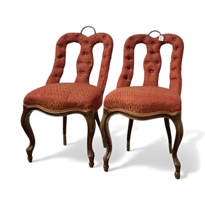Lot 5383 - Pair unusual Victorian salon chairs with buttoned red silk upholstery on cabriole legs