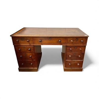 Lot 5386 - Late Victorian mahogany twin pedestal desk with leather lined top and nine drawers 122cm wide