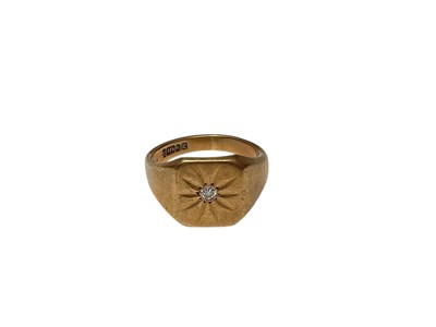 Lot 277 - 9ct gold signet ring with a single stone diamond in gypsy setting (Birmingham 1965), size Q½
