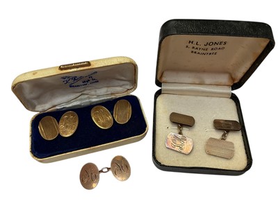 Lot 278 - Pair of 9ct gold cufflinks, one other 9ct gold cufflink and a pair of 9ct gold and silver cufflinks