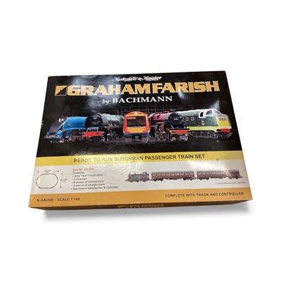 Lot 1950 - Graham Farish by Bachmann N Gauge Suburban Passenger train set with Jinty tank engine and two coaches, boxed 370-076 (1)