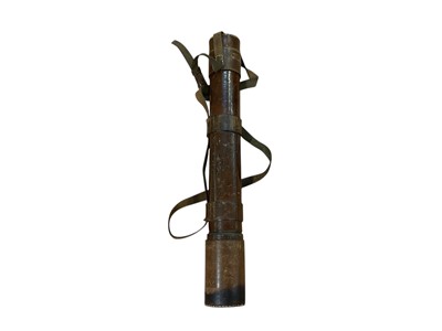 Lot 3016 - Large Edwardian three draw lacquered brass scope with brown leather covered body, by W. Watson & Sons, London 1903.