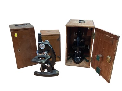 Lot 3022 - 20th century microscope by Cooke, Troughton & Simms Ltd, together with another microscope and two microscope cases (empty).