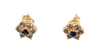 Lot 567 - Pair sapphire and diamond cluster earrings,...