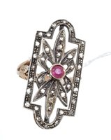 Lot 568 - Art Deco-style ruby and diamond cocktail ring...