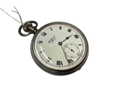Lot 321 - Elizabeth II silver open faced pocket watch by J. W. Benson, with 15 jewel movement and white enamel dial, (Birmingham 1953).