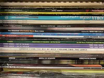 Lot 2765 - Three boxes of sheet music books and music related books featuring Blur, Madonna, Presidents of America, Queen, 2 PAC, Miles Davis, Faith Hill, Rush, R.E.M. and Smash Month etc