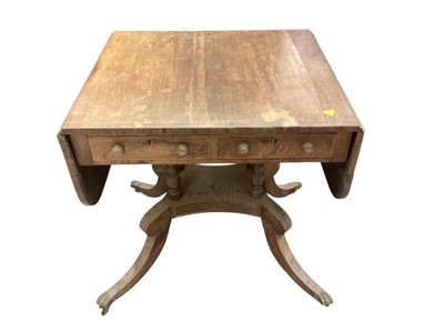 Lot 1354 - Regency rosewood sofa table of unusual small size with drop leaf top on four splayed legs